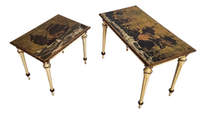 Neoclassical Painted Nesting Tables with Gold Leaf Tops, Set of 2