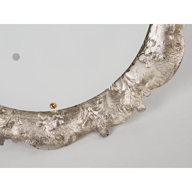 1950s 1950s Spanish Neo-Rococo Silver-Plated Cast Brass Plafond Flush Mount Ceiling Light For Sale - Image 5 of 13
