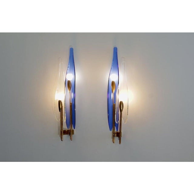 Blue Dahlia Wall Lights Model 1461 by Max Ingrand for Fontana Arte, 1950, Set of 2 For Sale - Image 8 of 10