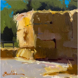 Feed by Samantha Buller | Oil on panel Landscape with a stone wall and greenery. For Sale