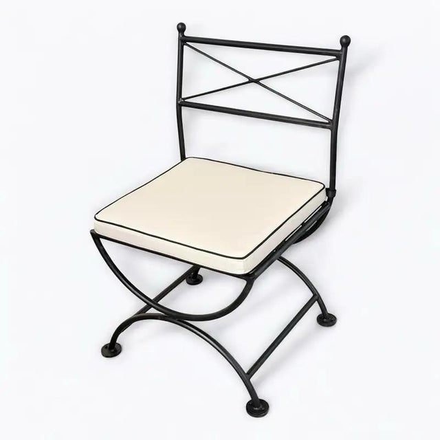 2000 - 2009 Pair of Vintage Turkish Curule-Leg Powder Coated Cast Iron Patio Chairs For Sale - Image 5 of 12