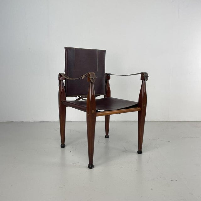 French Teak and Brown Leather Safari Chair, 1930s For Sale - Image 11 of 11