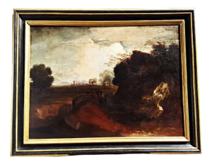 After Alessio De Marchis, Landscape with Galloping Horse Soldiers, 1700s, Oil on Canvas