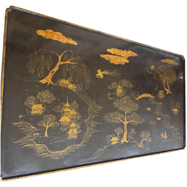 Chinoiserie 1990s Two-Tier Black Lacquer Chinoiserie Coffee Table - Style of Rose Tarlow For Sale - Image 3 of 10