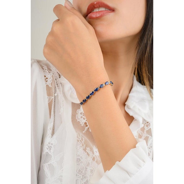 Not Yet Made - Made To Order Blue Sapphire Tennis Bracelet With Diamonds for Wedding For Sale - Image 5 of 10