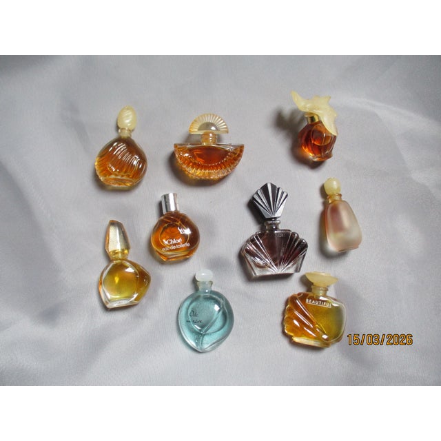 Vintage collectible glass miniature perfume bottle lot,consist of Ode au Reve by Yves Rocher ,L'Air du Temps by Nina Ricci...