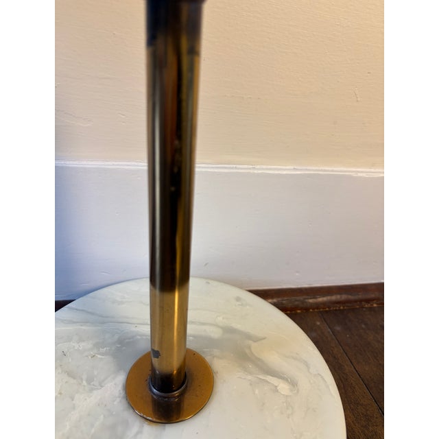 Vintage Brass-Tone Swing Arm Table Lamp With White Marble Base and Linen Shade For Sale - Image 4 of 5