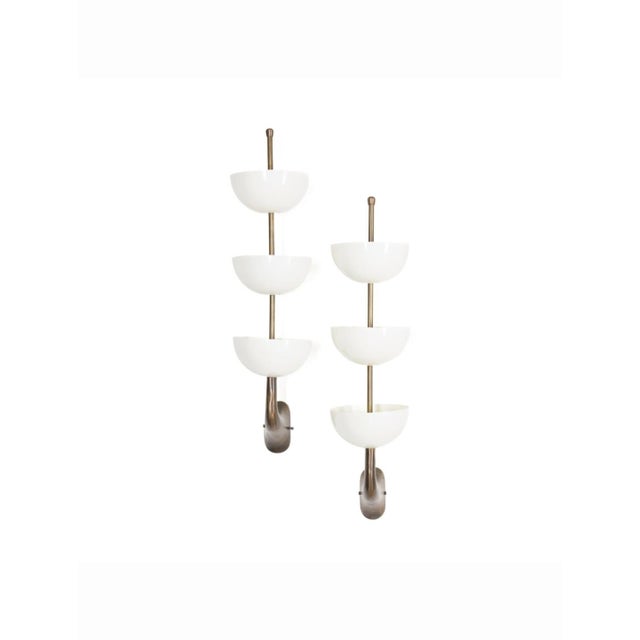 Mid-Century Modern Wall Lamps in Brass with White Aluminum Cups in the style of Stilnovo, 1980s, Set of 2 For Sale - Image 3 of 18