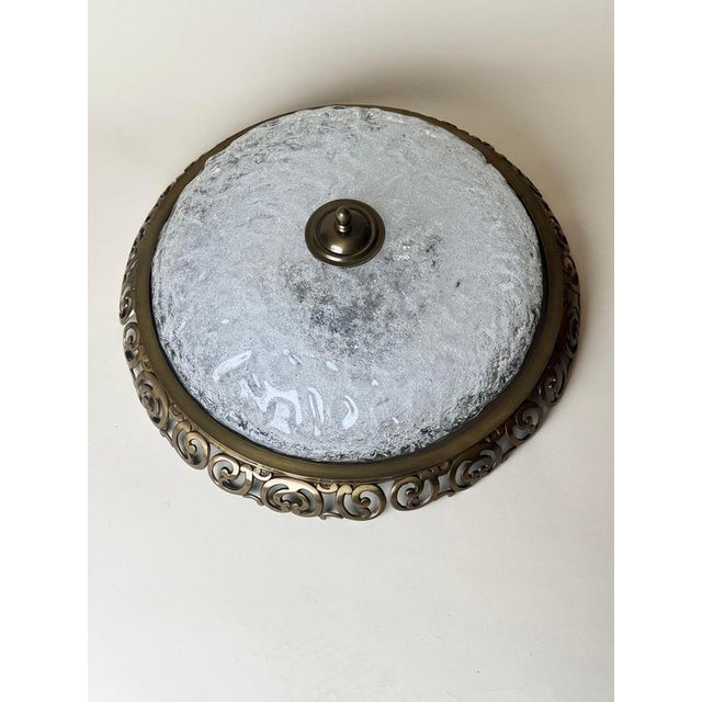 Art Deco Ice Glass Plafonnier with Brass Frame, 1970s-1980s For Sale - Image 9 of 14