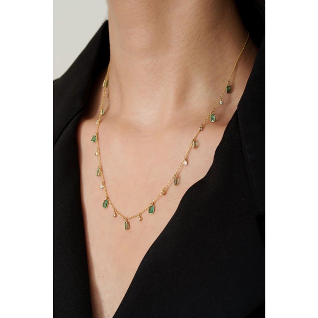 Not Yet Made - Made To Order 2.4ct Emerald & Diamond Drop Charm Necklace in 14k Yellow Gold For Sale - Image 5 of 15