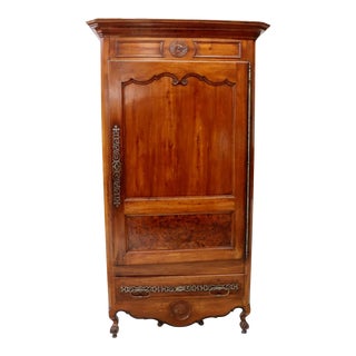 Monumental 19th Century Country French Provincial Fruitwood Burlwood Armoire Wardrobe Cabinet For Sale