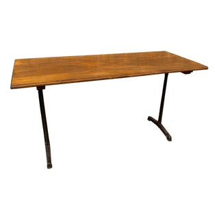 Large French Cast Base Café Dining Table, 1930s For Sale