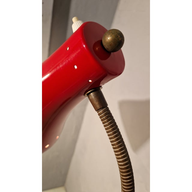 Brass Reading Lamp with Red Cone and Handle, 1950s For Sale - Image 9 of 17