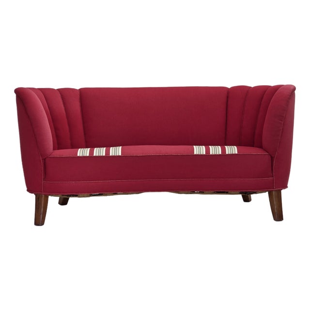 Danish 2-Seater Banana Sofa in Wool with Oak Legs, 1960s For Sale