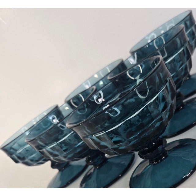 Vintage Aquamarine Honeycomb Champagne Coupes- Set of Six For Sale - Image 4 of 13