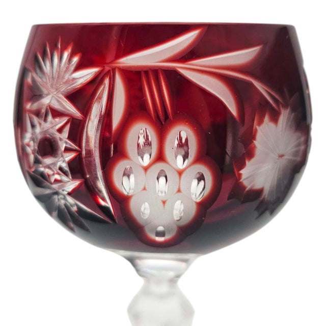 Glass Late 20th Century Ajka Marsala Ruby Overlay Hand-Cut Crystal Hock Wine Goblet, Hungary 8" For Sale - Image 7 of 13