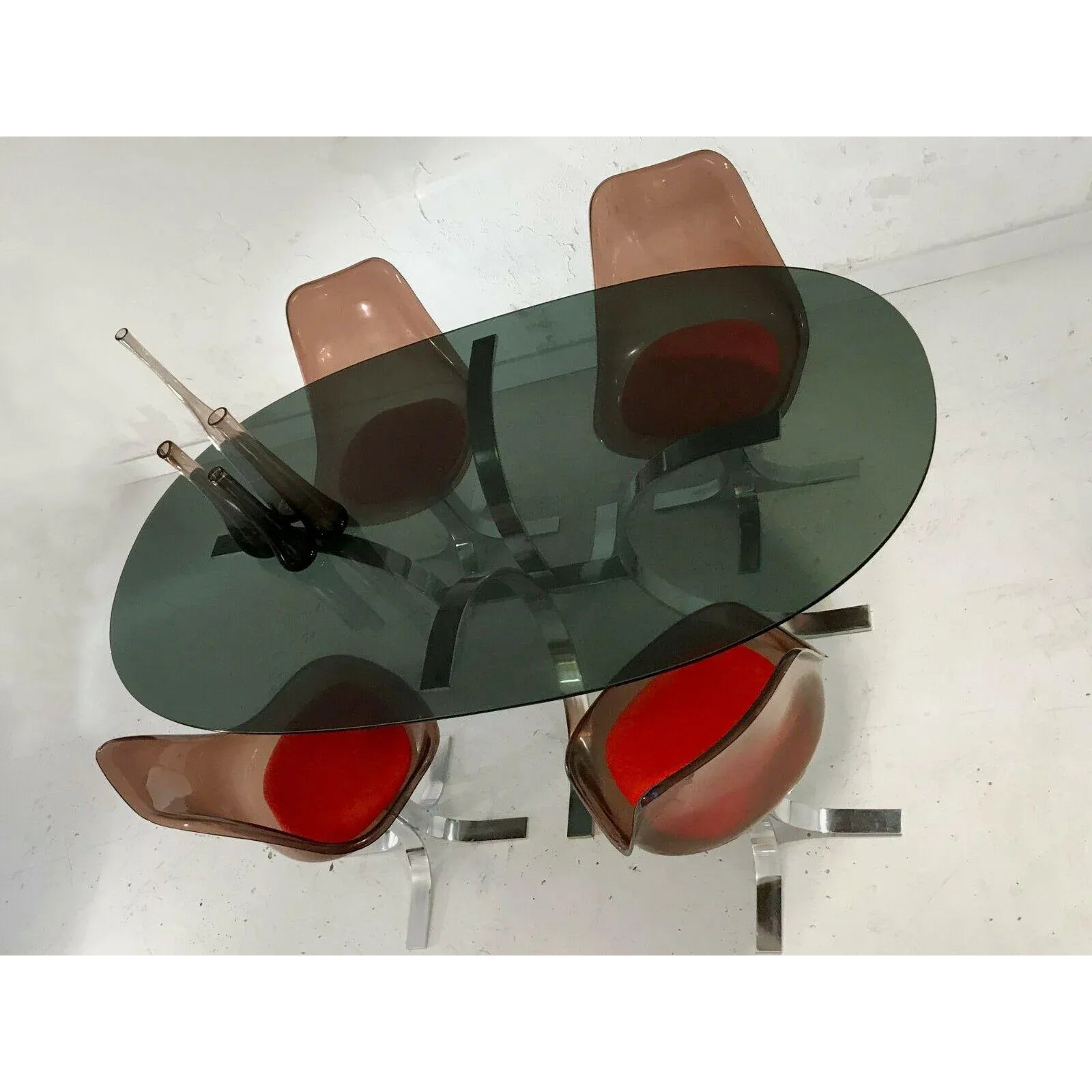 Vintage Metal, Glass, and Acrylic Glass Dining Table & Chairs Set, Set of 5 | Chairish