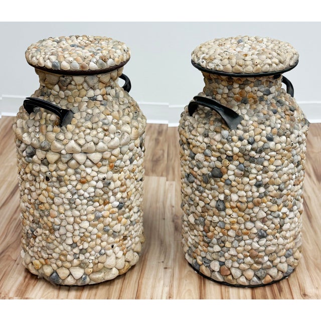 Early 20th Century Large Antique Shell Encrusted Milk Jugs, a Pair For Sale - Image 5 of 14