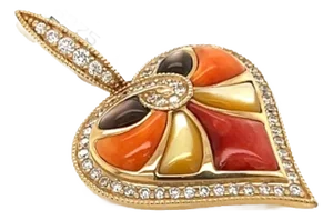 Kabana Diamond Spiny Oyster Mop Gems 14k Yellow Gold Heart Pendant