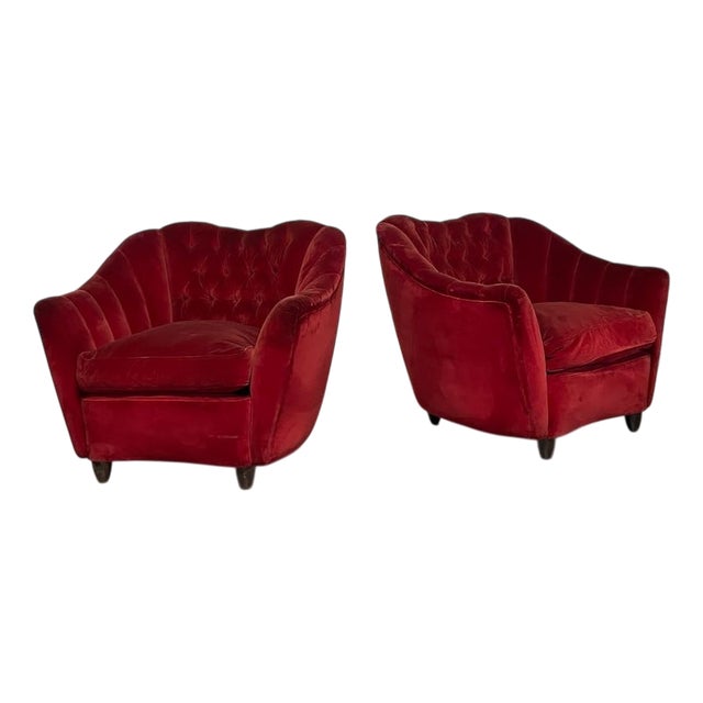 Red Velvet Armchairs, 1950s, Set of 2 For Sale