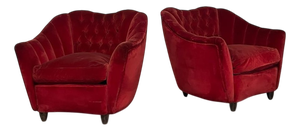 Red Velvet Armchairs, 1950s, Set of 2