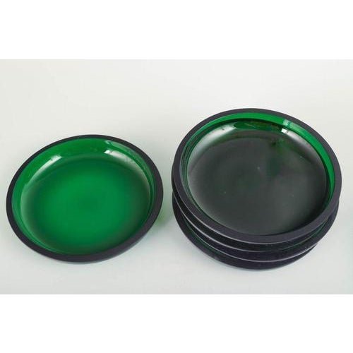 Josef Frank for Svenskt Tenn Set of 6 art glass plates, mid-20th century. Beautiful plates in deep emerald-green art glass...