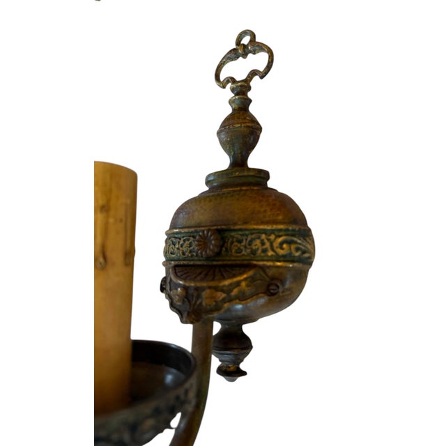 Spanish Revival 1920s Rare Pair of Spanish Revival Wall Sconces With Original Painted Patina For Sale - Image 3 of 6