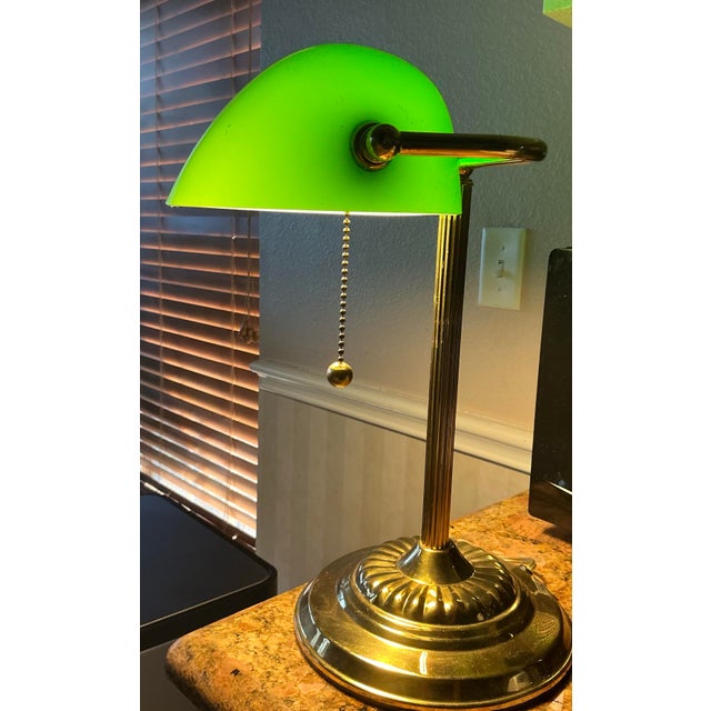 Vintage Bankers Desk With Green Glass Shade For Sale - Image 10 of 10