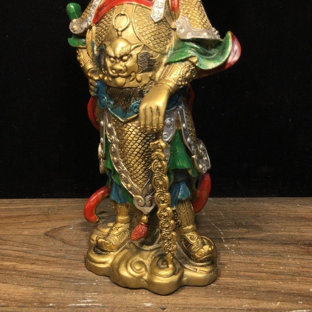 Bronze Late 19th Century Polychrome Bronze Skanda Statue, Buddhist Protector, 1.23kg For Sale - Image 8 of 9