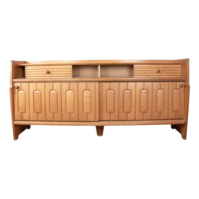 Large Sideboard in Oak and Danikowski Ceramics by Guillerme et Chambron for Votre Maison, 1960s For Sale