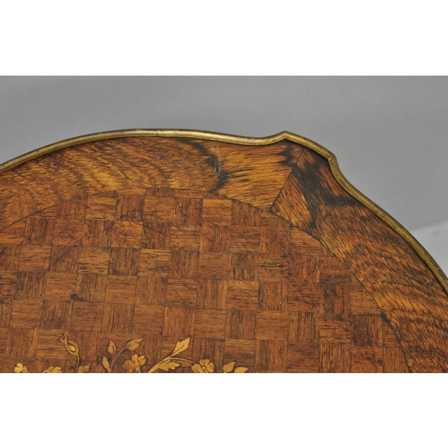 Antique French Louis XV Style Marquetry Inlay Bronze Ormolu Rosewood Side Table For Sale - Image 12 of 16