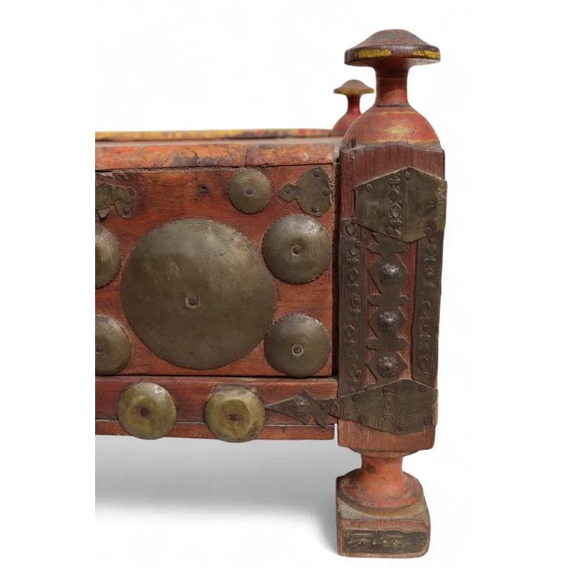 Vintage Wood Side Table with Brass Details, 1930s For Sale - Image 10 of 11