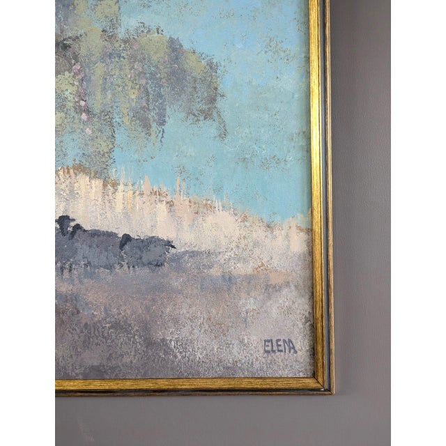 Paint Mid-Century Modern 'Sheep at Rest' Vintage Swedish Original Landscape Oil Painting, Framed For Sale - Image 7 of 10