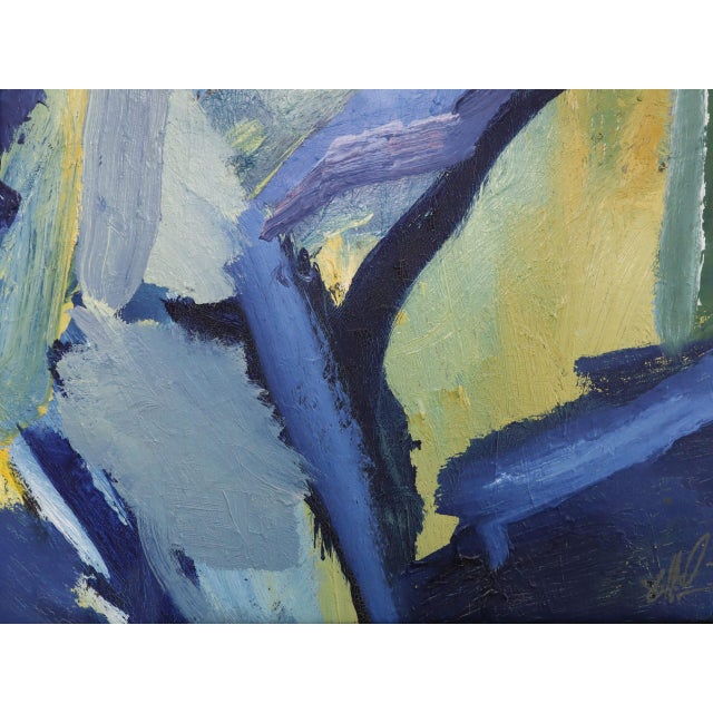 Mid-Century Modern 'Blue Interlude' Vintage Swedish Original Abstract Oil Painting, Framed For Sale - Image 11 of 13