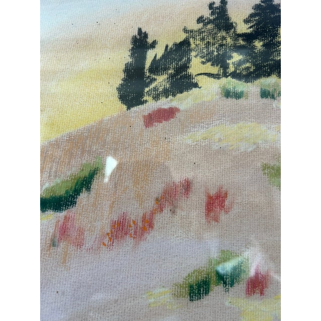 1980s Original Colored Pencil Landscape Drawing – Pink Meadow & Wooded Hillside, Framed, 1980 For Sale - Image 5 of 8