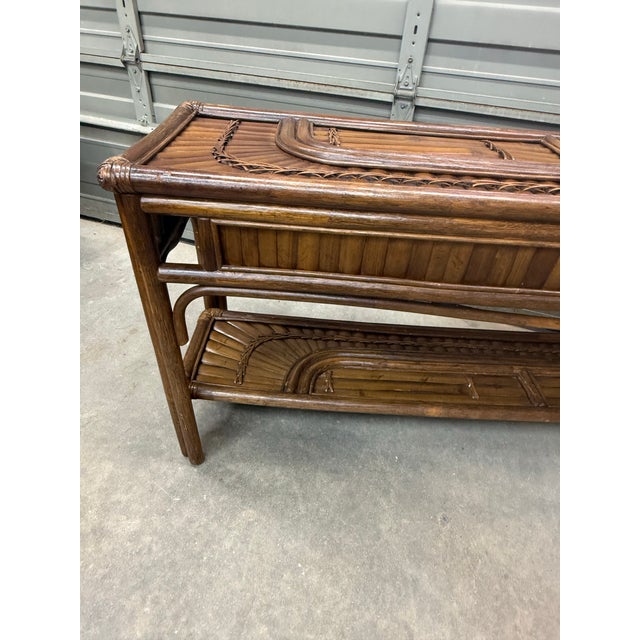 Chinoiserie 1970s Split Bamboo Rising Sun Console Table For Sale - Image 3 of 12