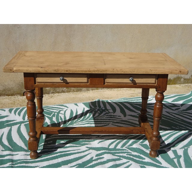Antique, traditionally crafted solid oak desk, assembled with wooden dowels. This rustic-style desk features a beautiful...