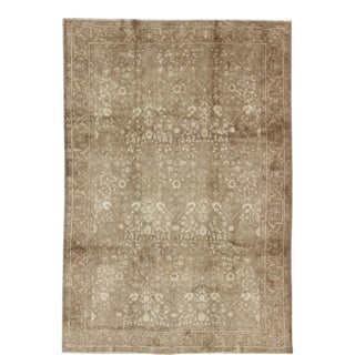 Antique Turkish Oushak Rug With All-Over Botanical Pattern in Taupe and Neutrals For Sale