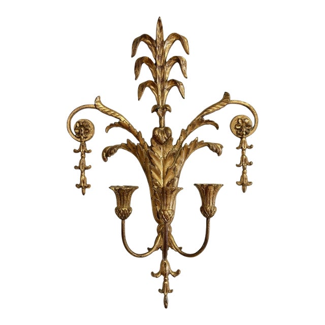 Vintage Italian Gilt Candle Wall Sconce For Sale