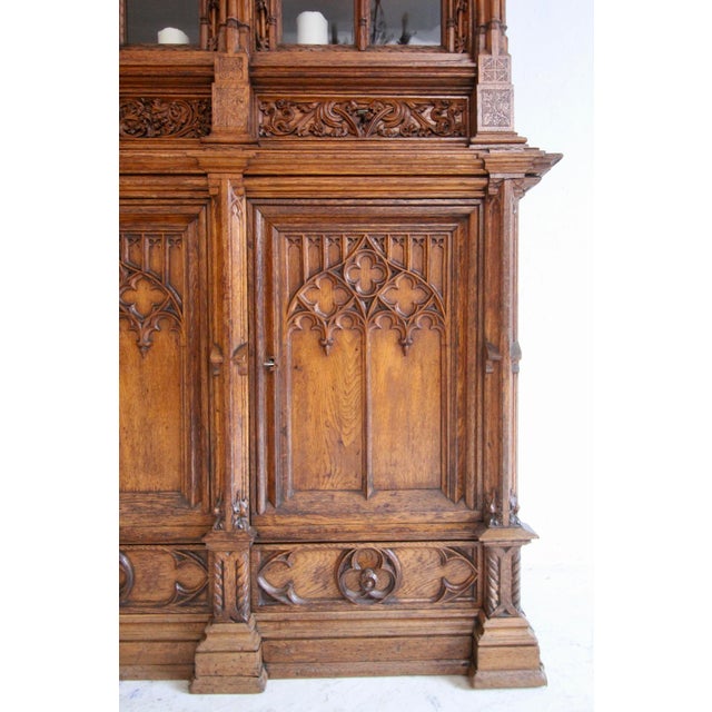 Large Gothic Revival German Carved Oak Cabinet, 1883 For Sale - Image 14 of 18