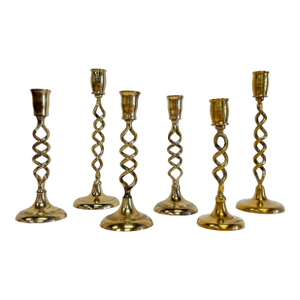 Vintage Brass Barley Twist Candlesticks, S/6