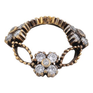 Mid 20th Century Sabbadini Diamond 18k Yellow Gold Silver Flexible Pinky Ring, Size 3 For Sale