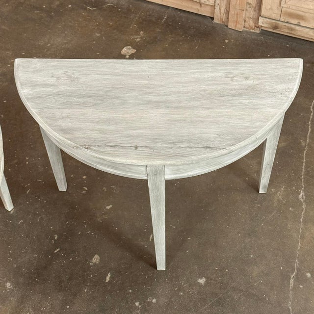 Pair of 19th Century French Directoire Whitewashed Oak Demi Lune Consoles For Sale - Image 16 of 18