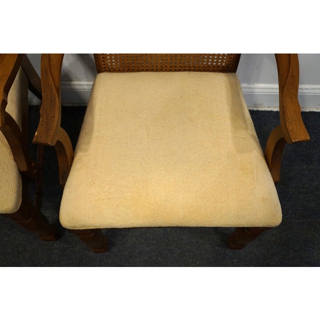 Brown Singer Furniture Solid Pecan Italian Mediterranean Style Cane Back Dining Arm Chair For Sale - Image 8 of 11