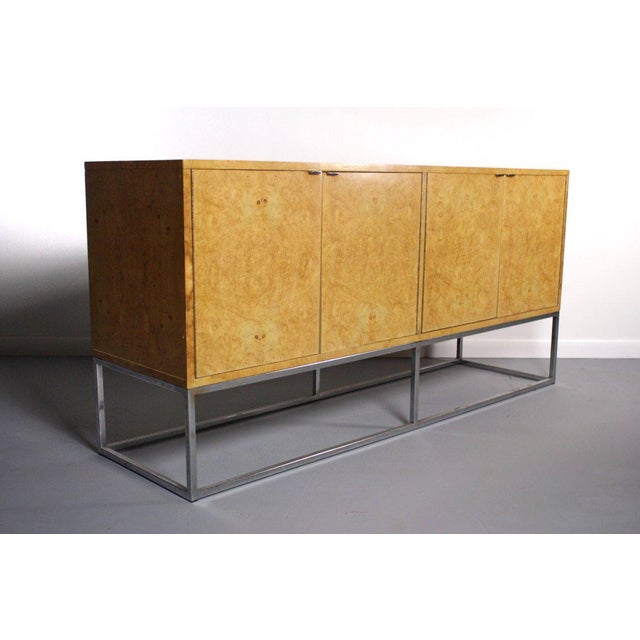 Wood 1970s Danish Modern Bernhardt Burlwood Credenza on a Chrome Base For Sale - Image 7 of 7