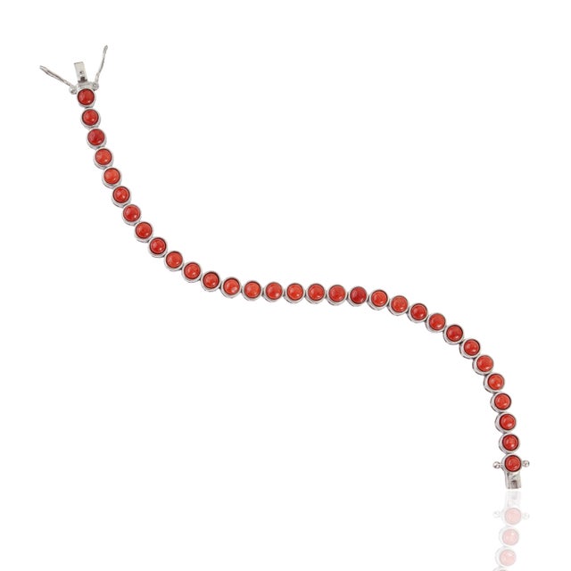 Metal Carat&Her Natural 10.57 Ct Red Coral Cabochon Tennis Bracelet in 925 Sterling Silver For Sale - Image 7 of 13
