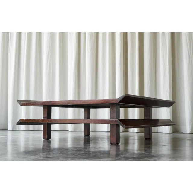 Japanese Pagoda Style Two-Tiered Coffee Table in Wood and Bamboo, 1960s For Sale - Image 3 of 10