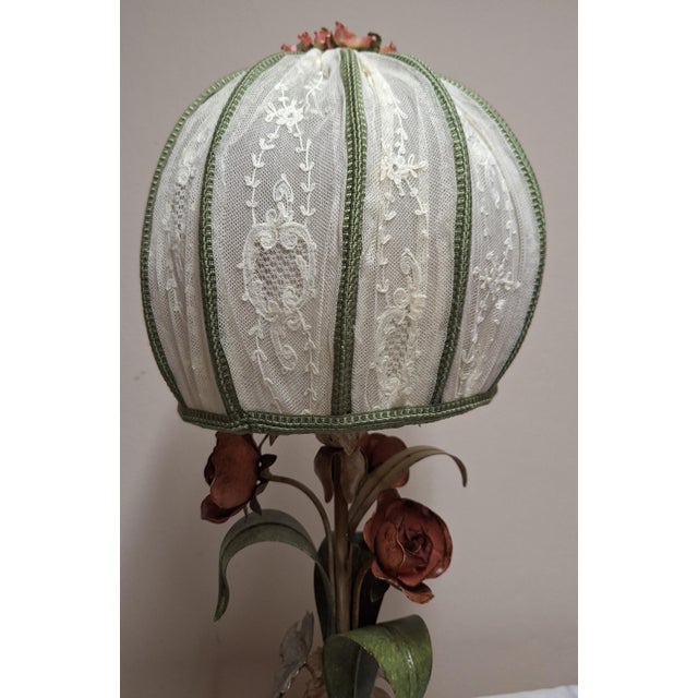 Green Vintage Table Lamp with Metal Base in the Shape Bouquet of Flowers with Handmade Fabric Lampshade from Lamplove, 1970s For Sale - Image 8 of 10
