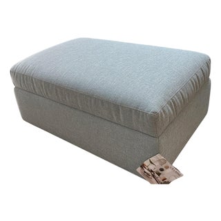 C. R. Laine Studio Ottoman 1444-17 Upholstered in a Soft, Neutral Toned Thibaut Everly Spa Blue Fabric For Sale