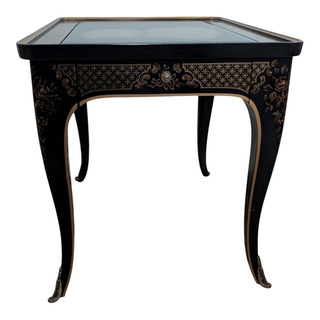 Vintage Drexel Et Cetera Chinoiserie Side Table With Burl & Glass Insert For Sale
